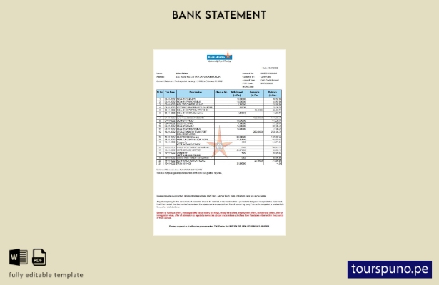 listo para imprimir plantilla de Word   extracto bancario del Banco de la India